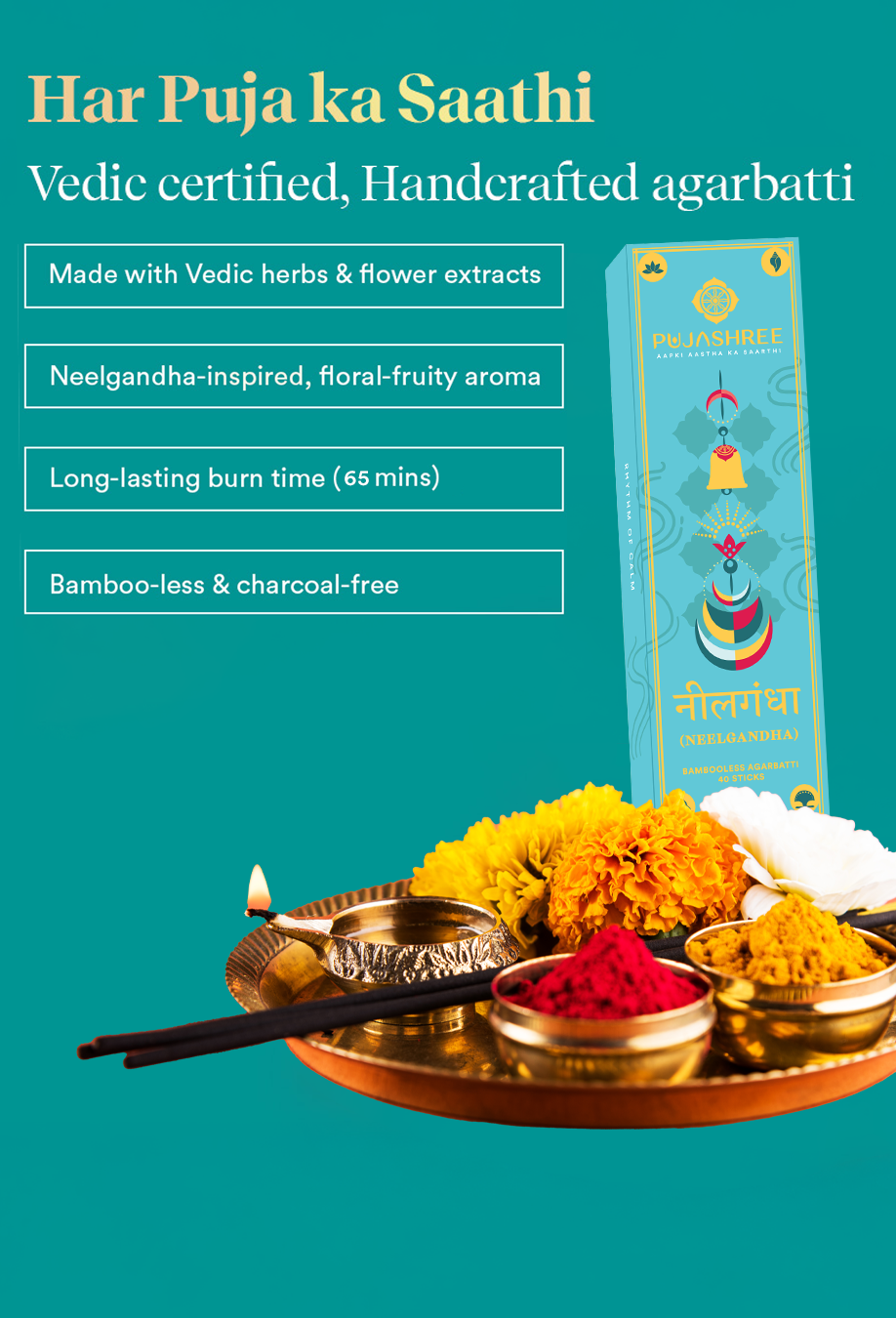 Neelgandha Bambooless Agarbatti (40 Pcs 8 Inches) – Crisp Juniper Wood Aroma for Purity & Elevated Energy