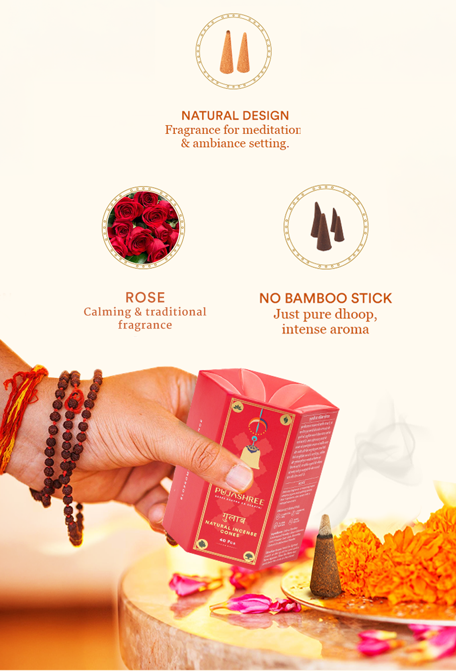 Natural Incense Cones – The Floral Rose Fragrance