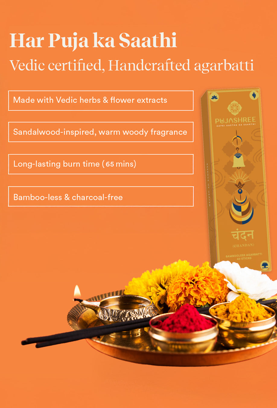 Chandan Bambooless Agarbatti – Sacred Sandalwood Aroma for Divine Connection & Inner Peace